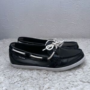 COLE HAAN WOMENS NANTUCKET CAMP MOCASSIN NAVY PATENT BOAT LOAFERS SHOES SZ 9